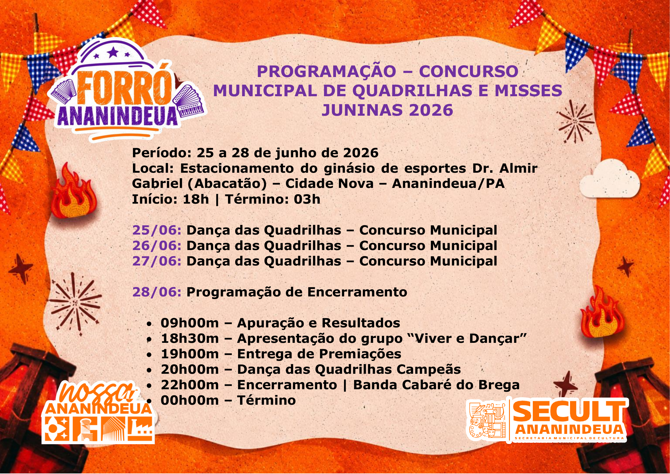 ANANINDEUA REALIZA CONCURSO MUNICIPAL DE QUADRILHAS E MISSES JUNINAS 2026